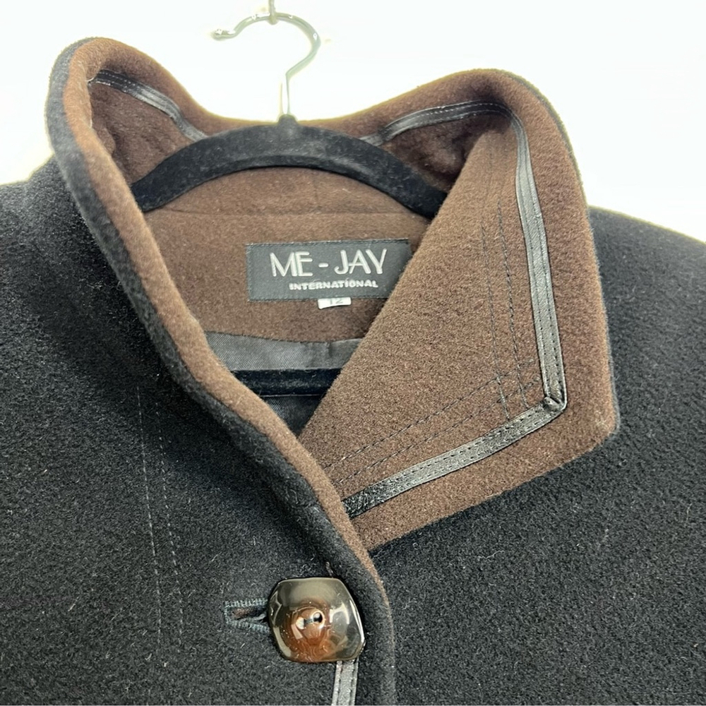 Vintage 90s Italian wool cashmere black brown mid length coat 12 - Picture 7 of 12